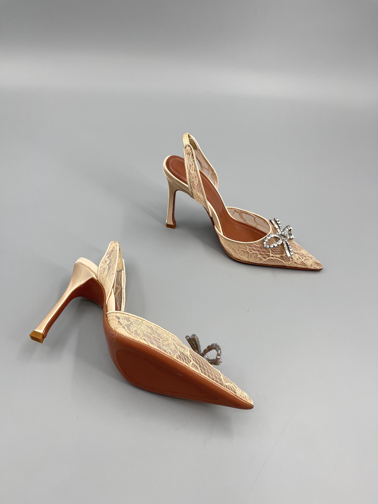 Amina Muaddi Sunflower Crystal Embellished Lace Up Heels Sandals Slipper Shoes