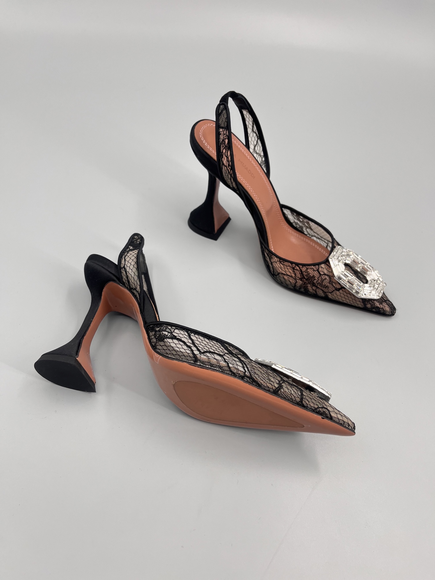 Amina Muaddi Sunflower Crystal Embellished Lace Up Heels Sandals Slipper Shoes