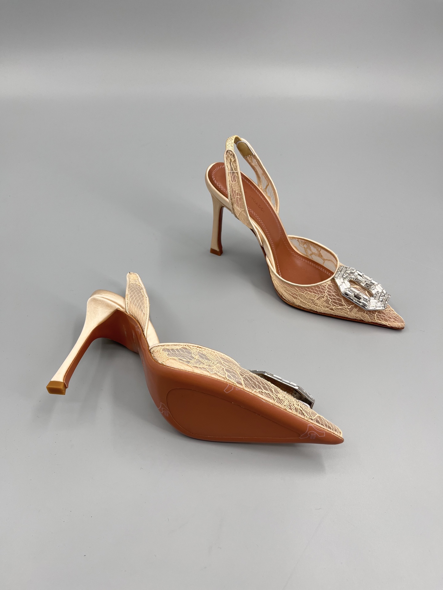 Amina Muaddi Sunflower Crystal Embellished Lace Up Heels Sandals Slipper Shoes