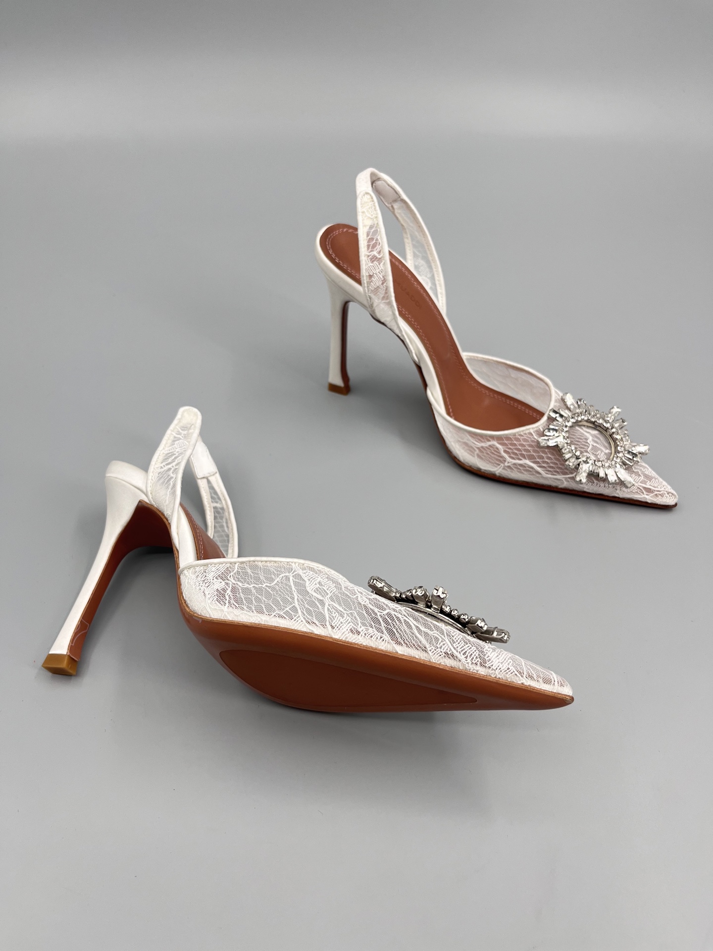 Amina Muaddi Sunflower Crystal Embellished Lace Up Heels Sandals Slipper Shoes