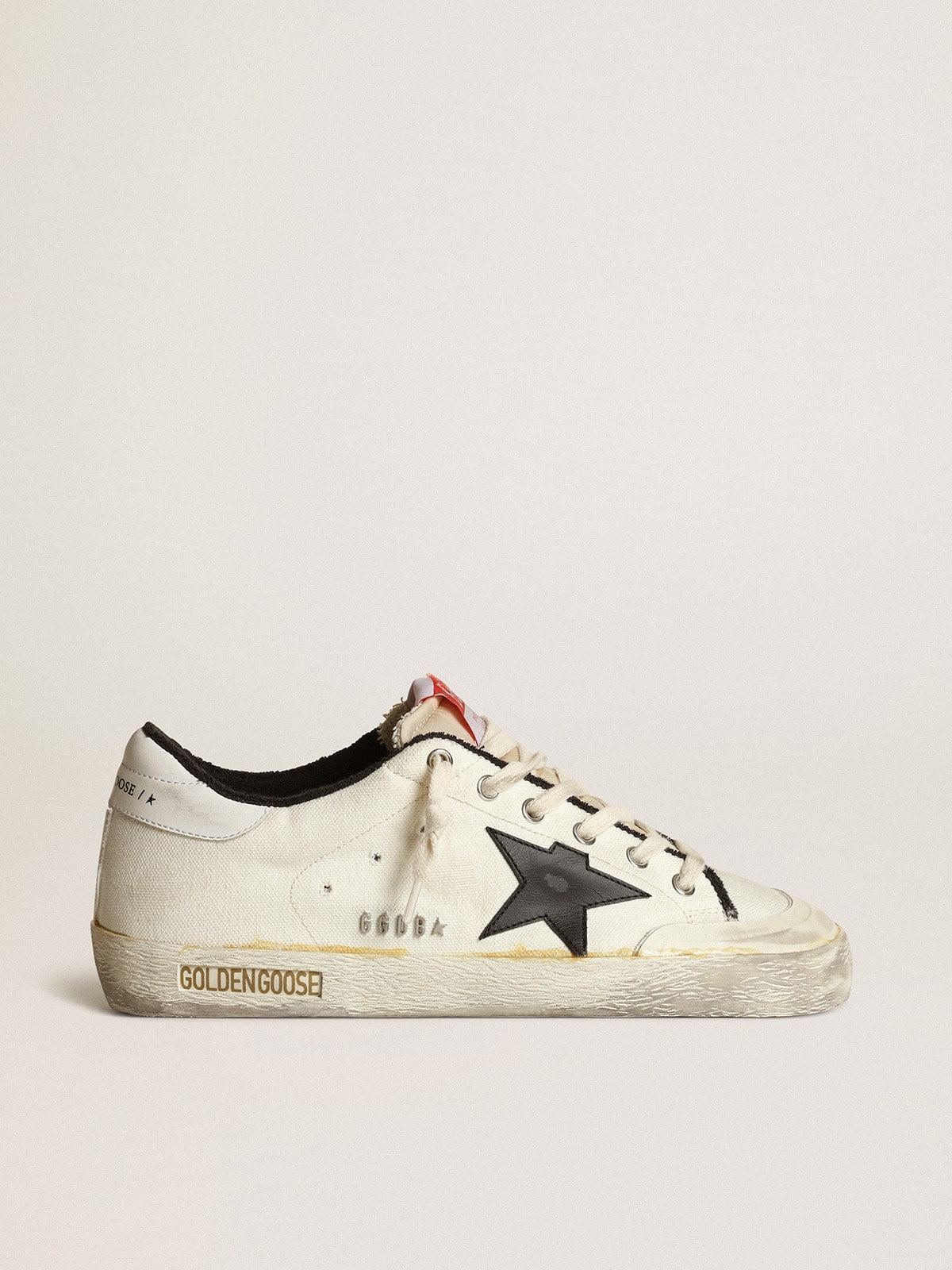 Golden Goose GGDB Men's Super-Star LTD in beige canvas with black star