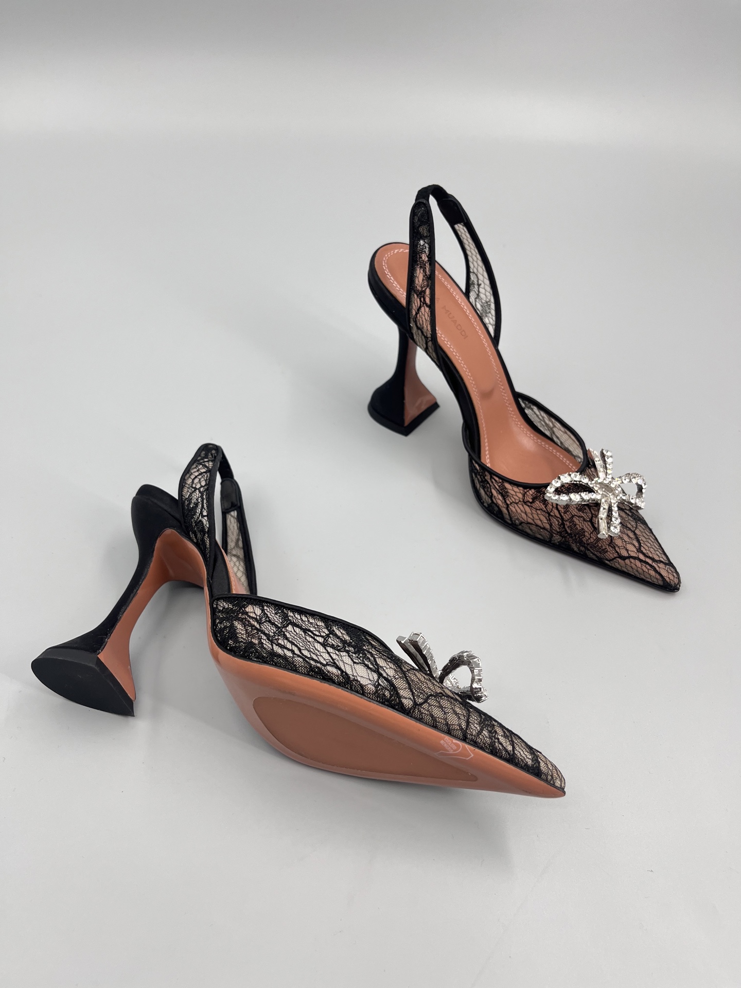Amina Muaddi Sunflower Crystal Embellished Lace Up Heels Sandals Slipper Shoes