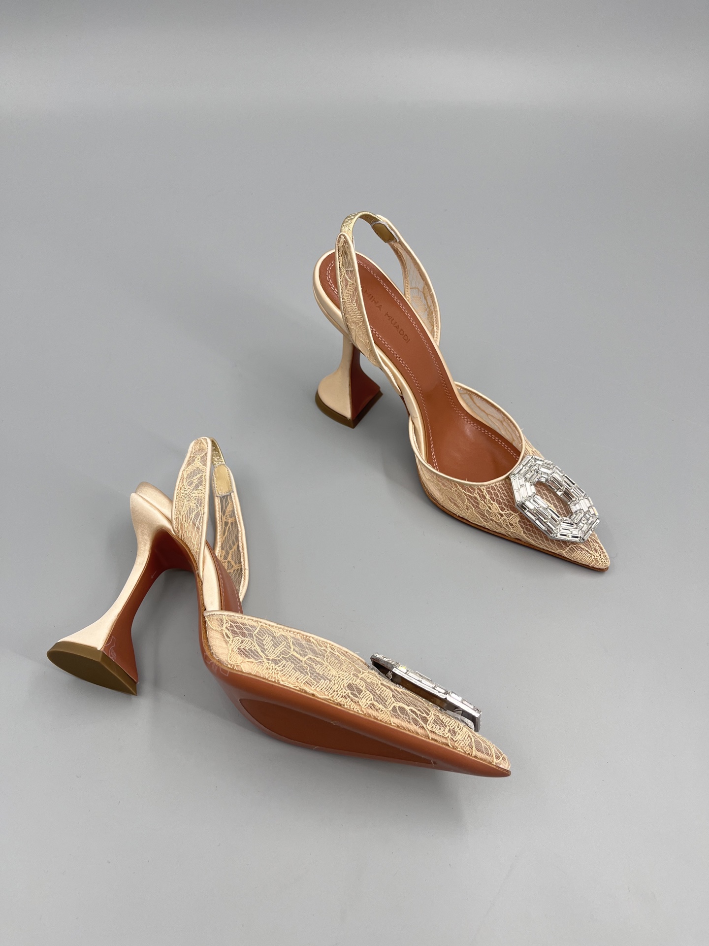 Amina Muaddi Sunflower Crystal Embellished Lace Up Heels Sandals Slipper Shoes