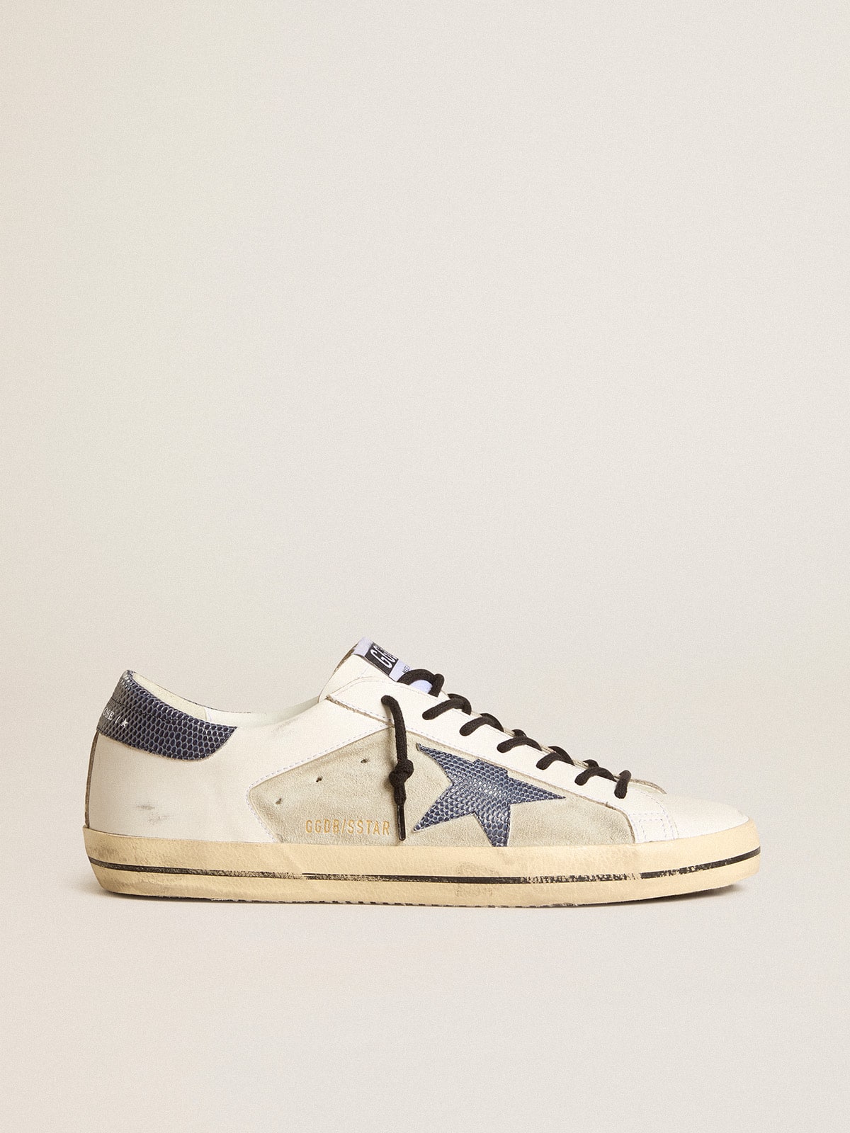 Golden Goose GGDB Men's Super-Star in leather and suede with blue lizard-print leather star