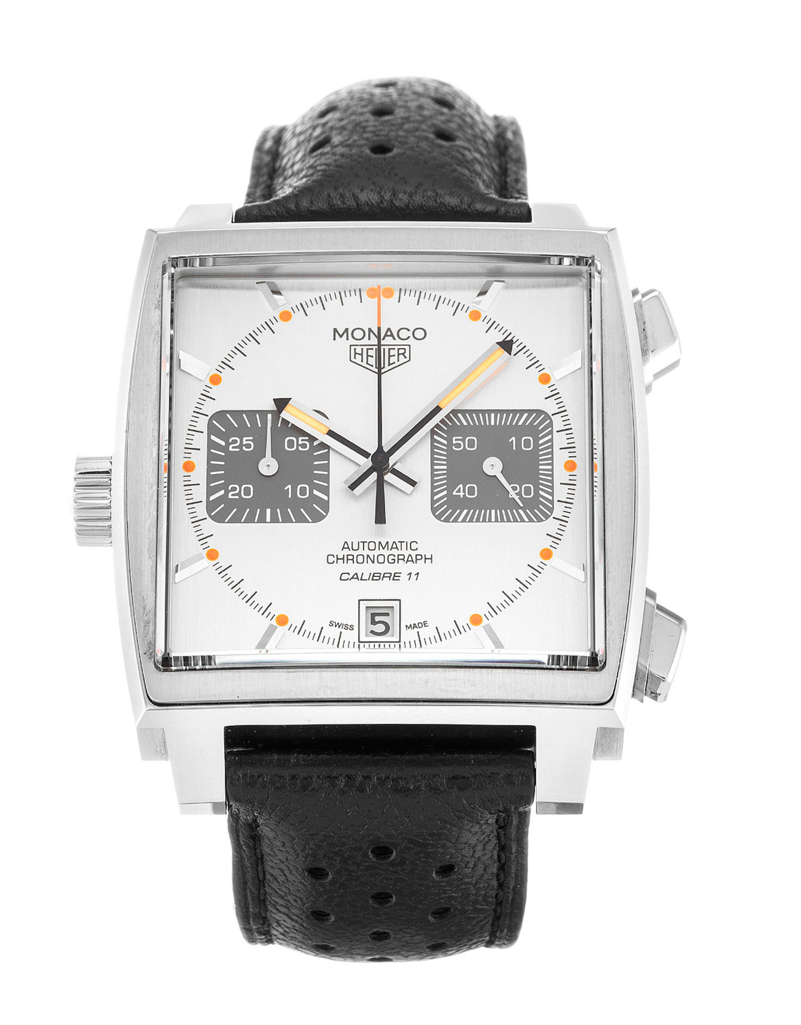Tag Heuer Monaco Silver Dial Leather Strap CAW211C.FC6241 38 MM