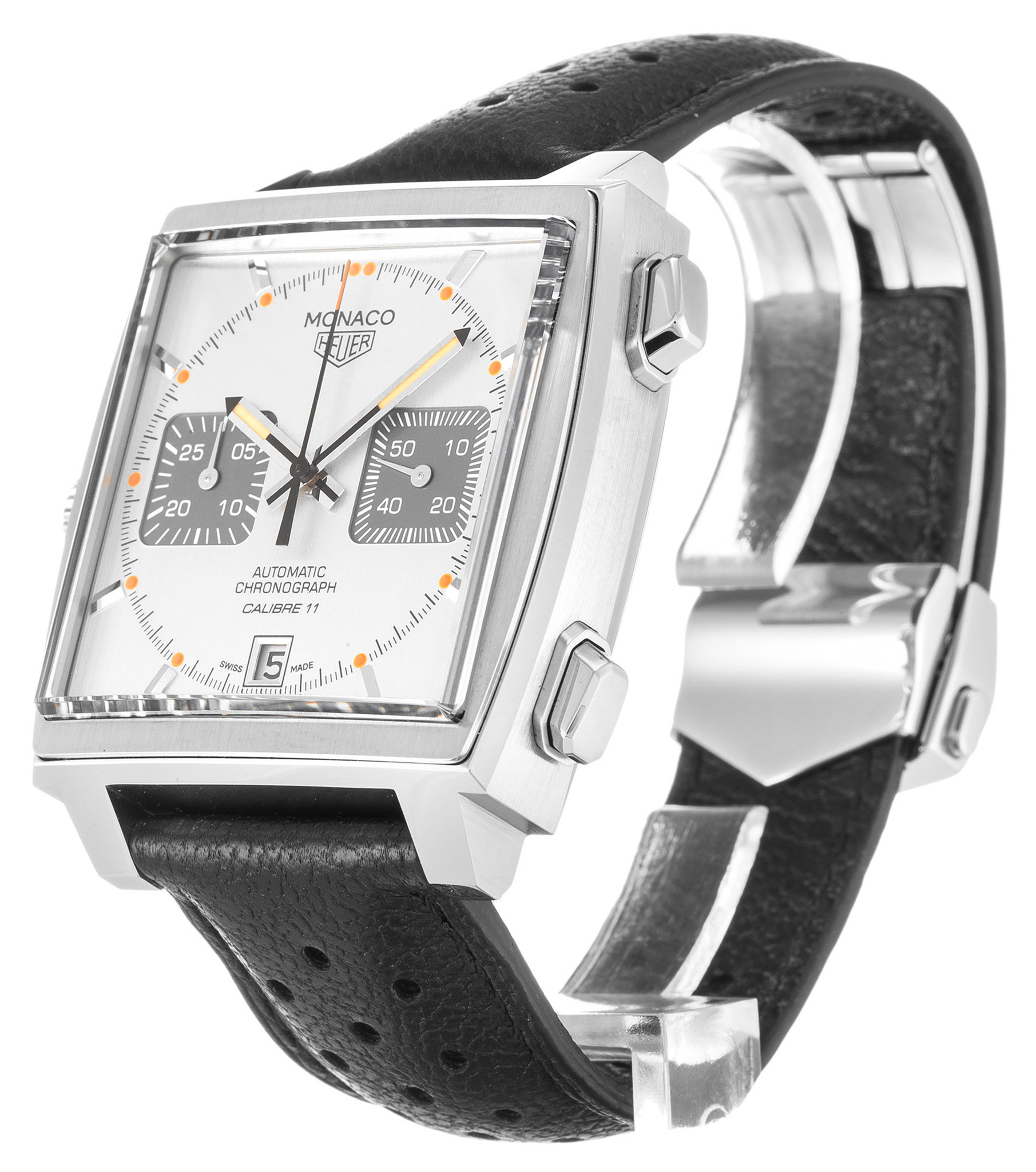 Tag Heuer Monaco Silver Dial Leather Strap CAW211C.FC6241 38 MM