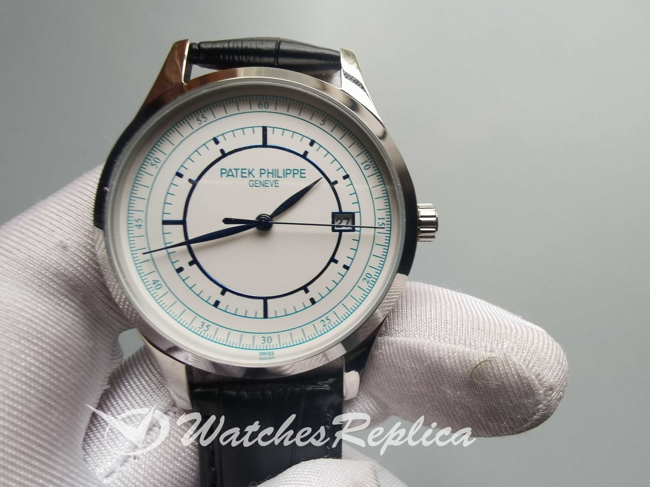 Patek Philippe Calatrava 5296g 38mm White Gold Leather And Silver Dial For Men Watch
