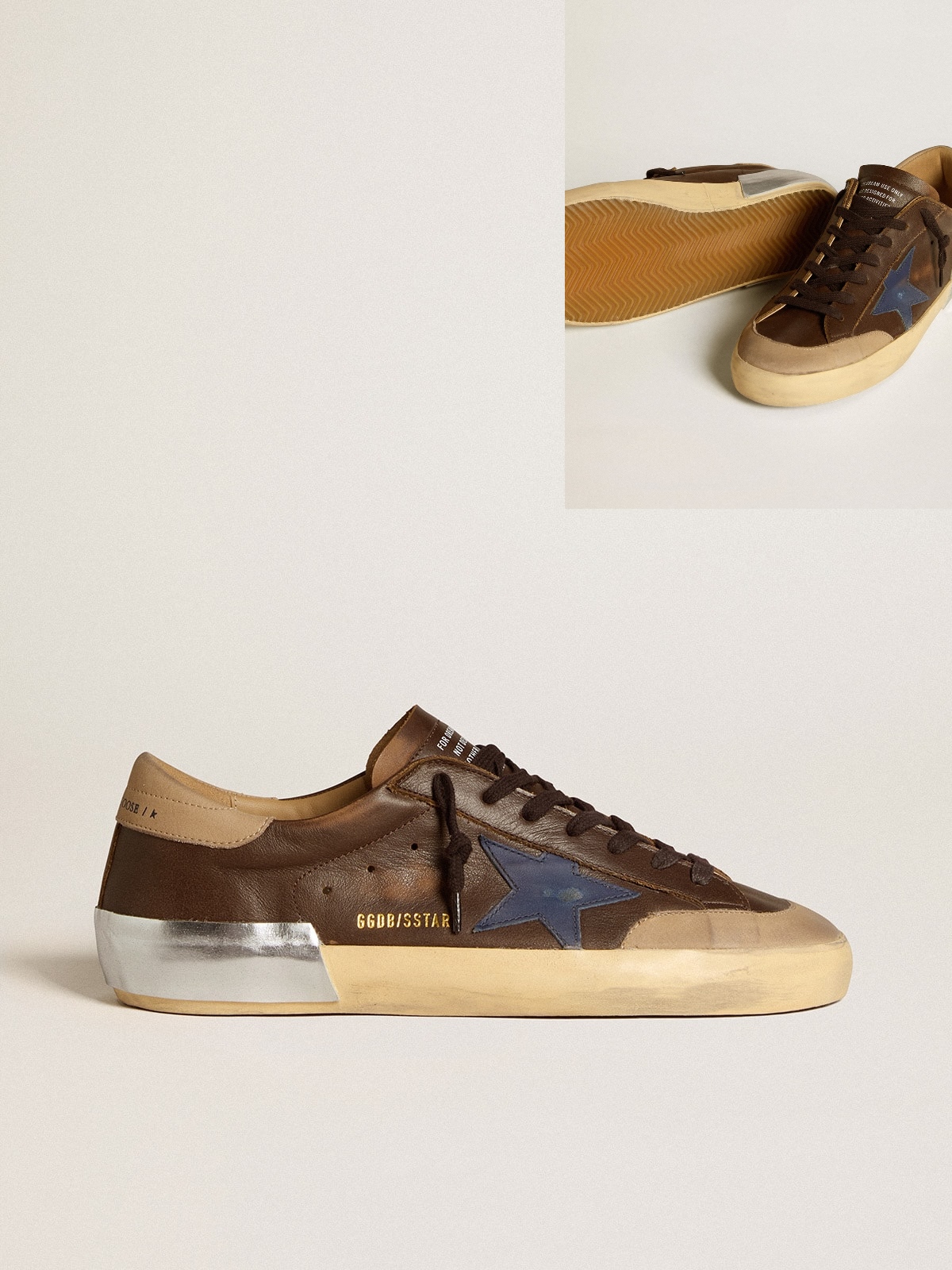 Golden Goose GGDB Men's Super-Star in leather with blue leather star and beige nubuck heel tab