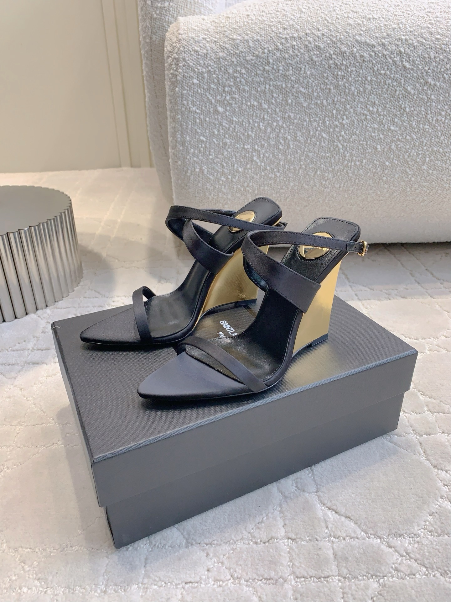 Saint Laurent YSL Pointed Toe Hollow Back Heels Sandals Slipper Shoes