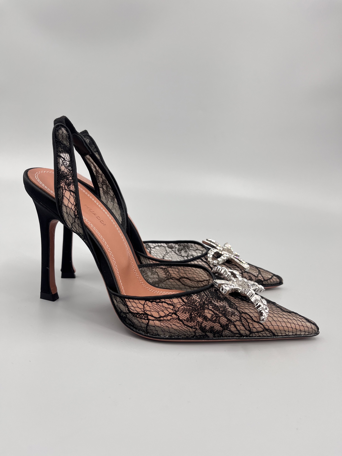 Amina Muaddi Sunflower Crystal Embellished Lace Up Heels Sandals Slipper Shoes