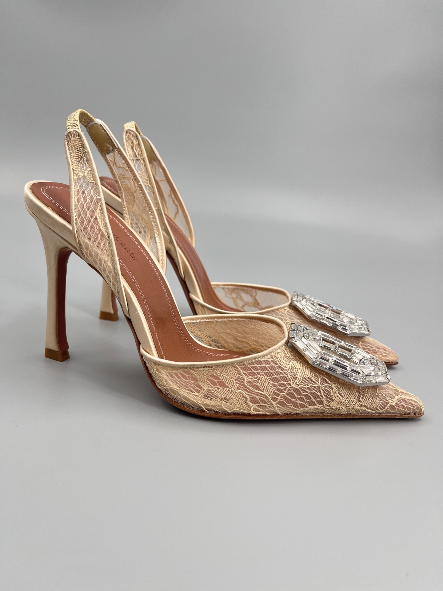 Amina Muaddi Sunflower Crystal Embellished Lace Up Heels Sandals Slipper Shoes