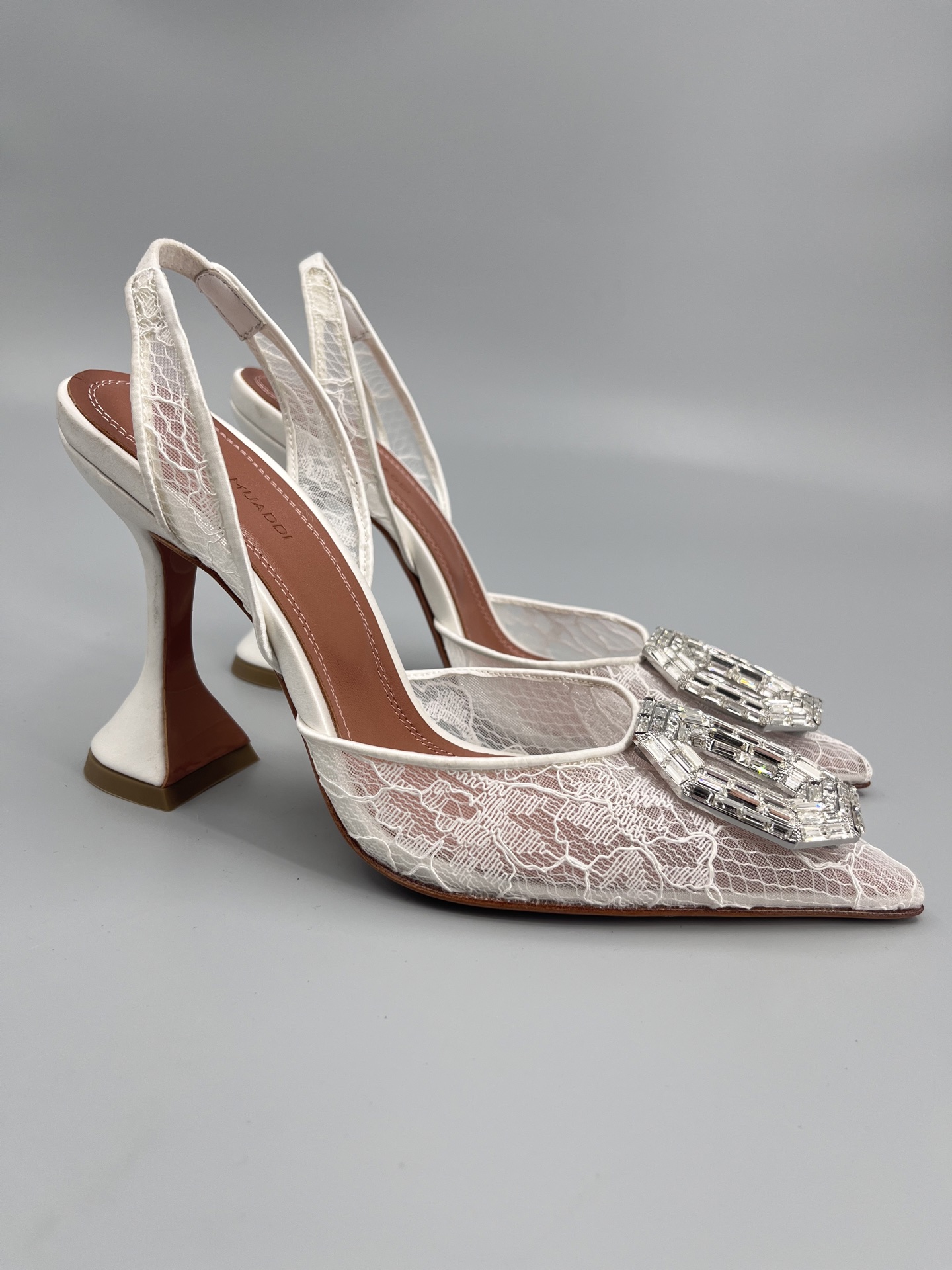 Amina Muaddi Sunflower Crystal Embellished Lace Up Heels Sandals Slipper Shoes