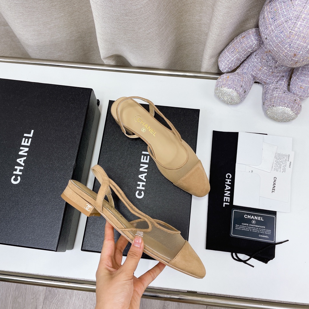Chanel Chunky Heel High Heeled Rear Hollow Sandals Slipper Shoes