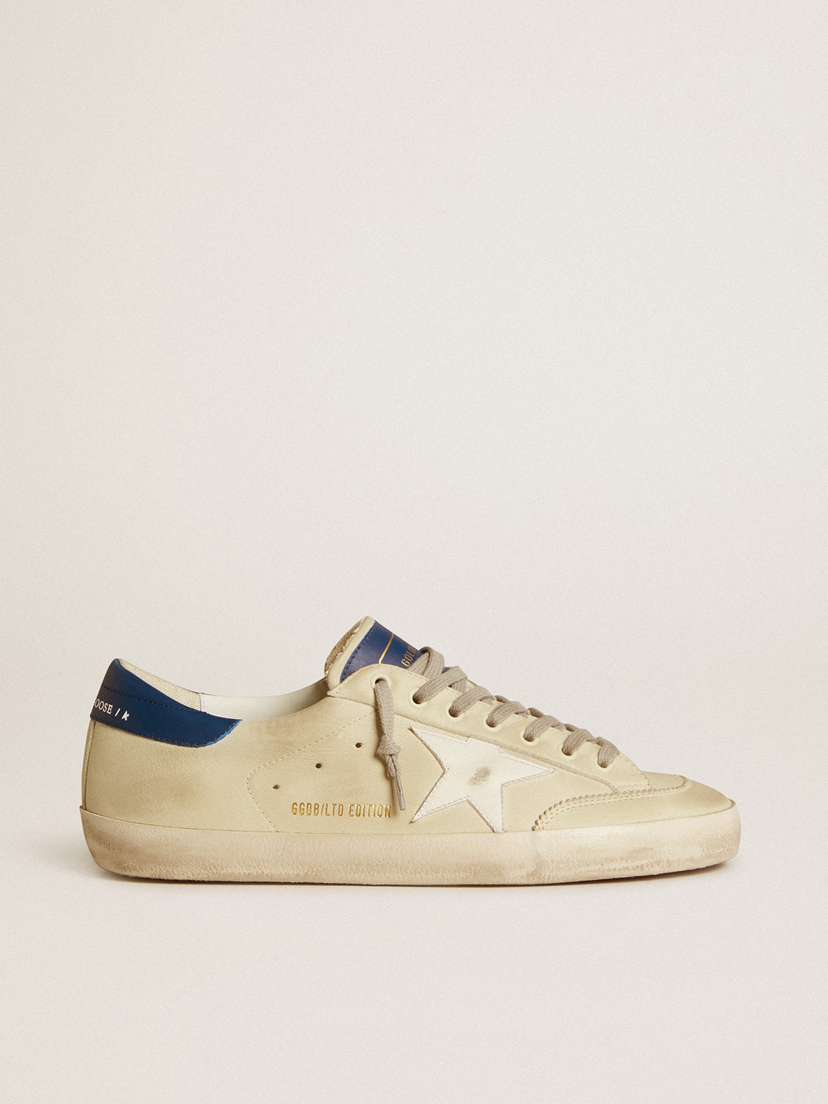 Golden Goose GGDB Men's Super-Star LTD in nubuck with white leather star and blue heel tab