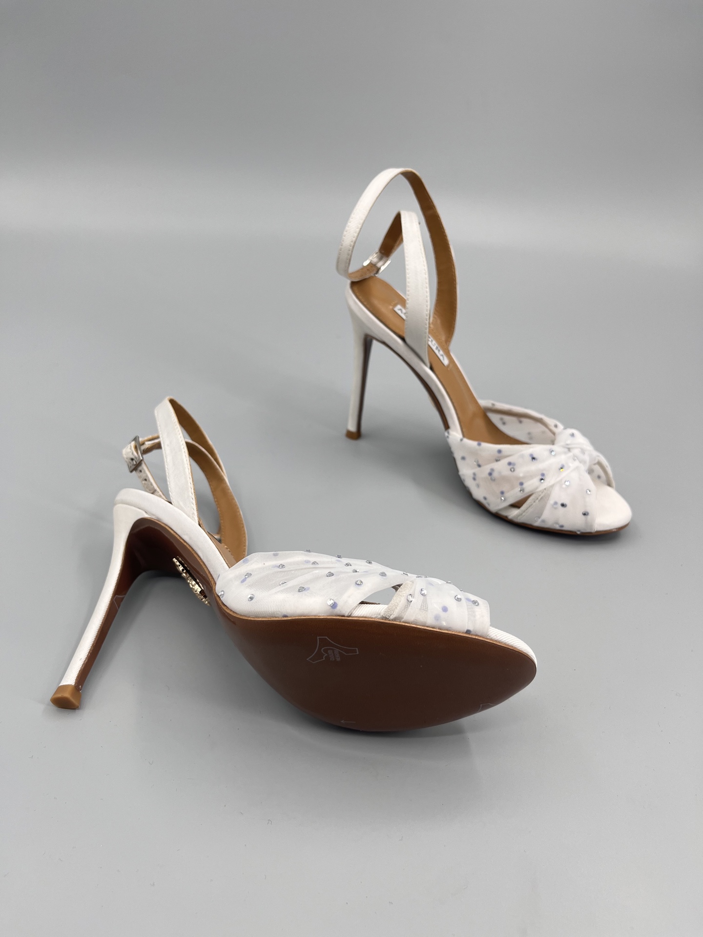 AQUAZZURA Rhinestone Embellished High Heeled Sandals Slipper Shoes