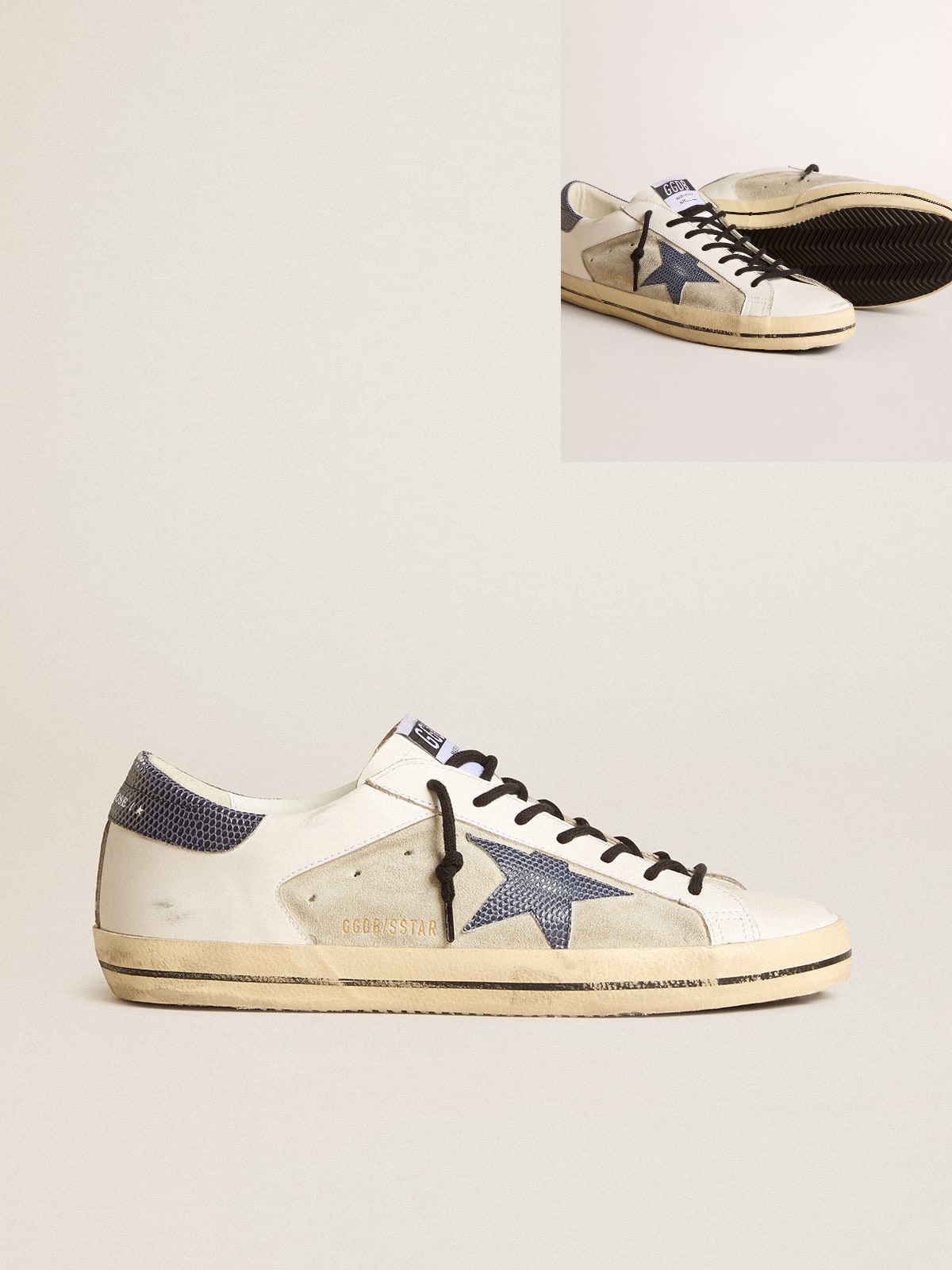 Golden Goose GGDB Men's Super-Star in leather and suede with blue lizard-print leather star