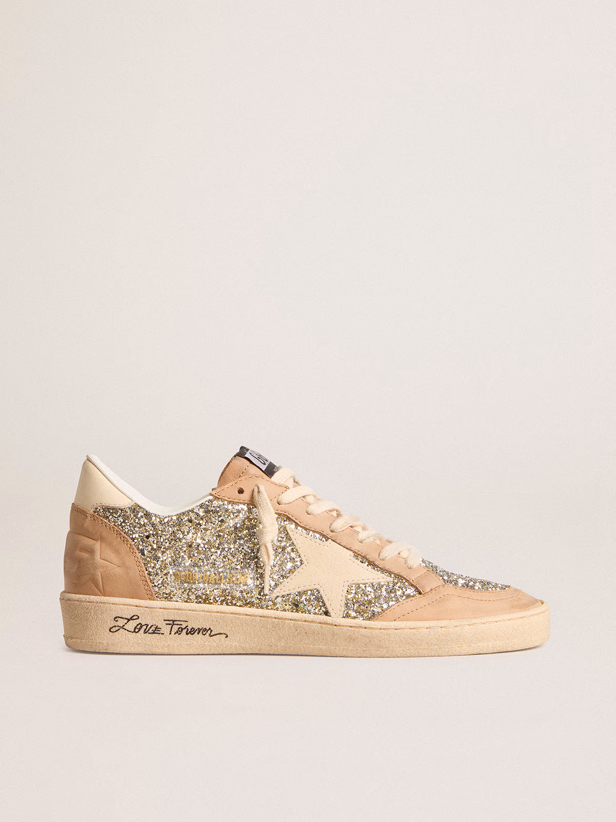 Golden Goose GGDB Golden Goose GGDB Women's Ball Star in platinum glitter with cream leather star and nubuck toe