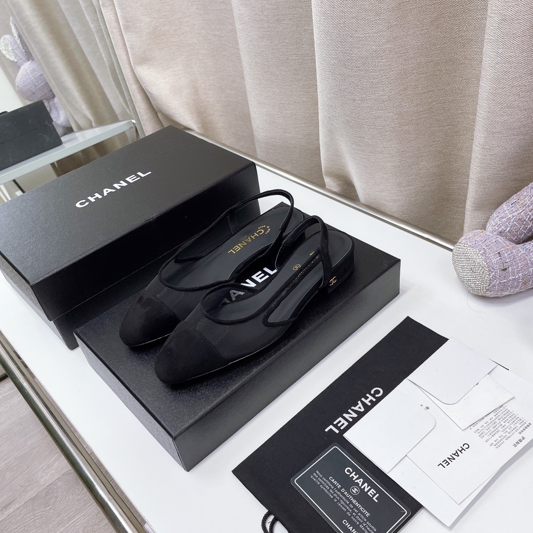 Chanel Chunky Heel High Heeled Rear Hollow Sandals Slipper Shoes