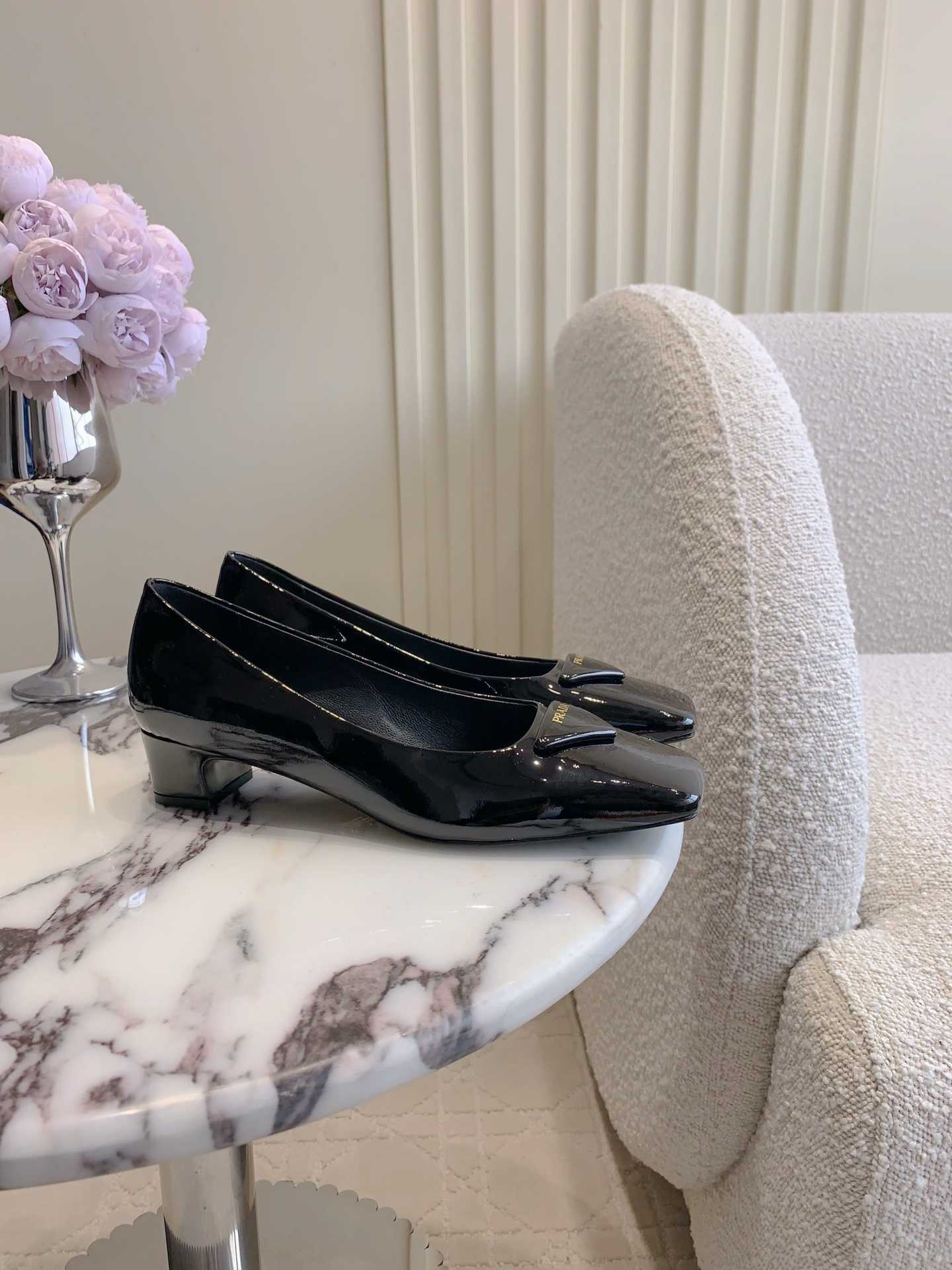 Prada Triangle Square Toe Chunky Heel Shoes Sandals Slipper Shoes