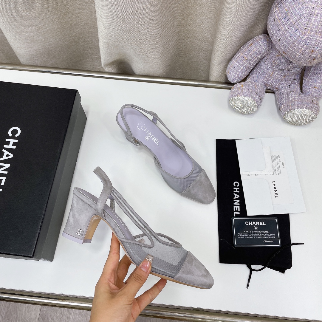 Chanel Chunky Heel High Heeled Rear Hollow Sandals Slipper Shoes