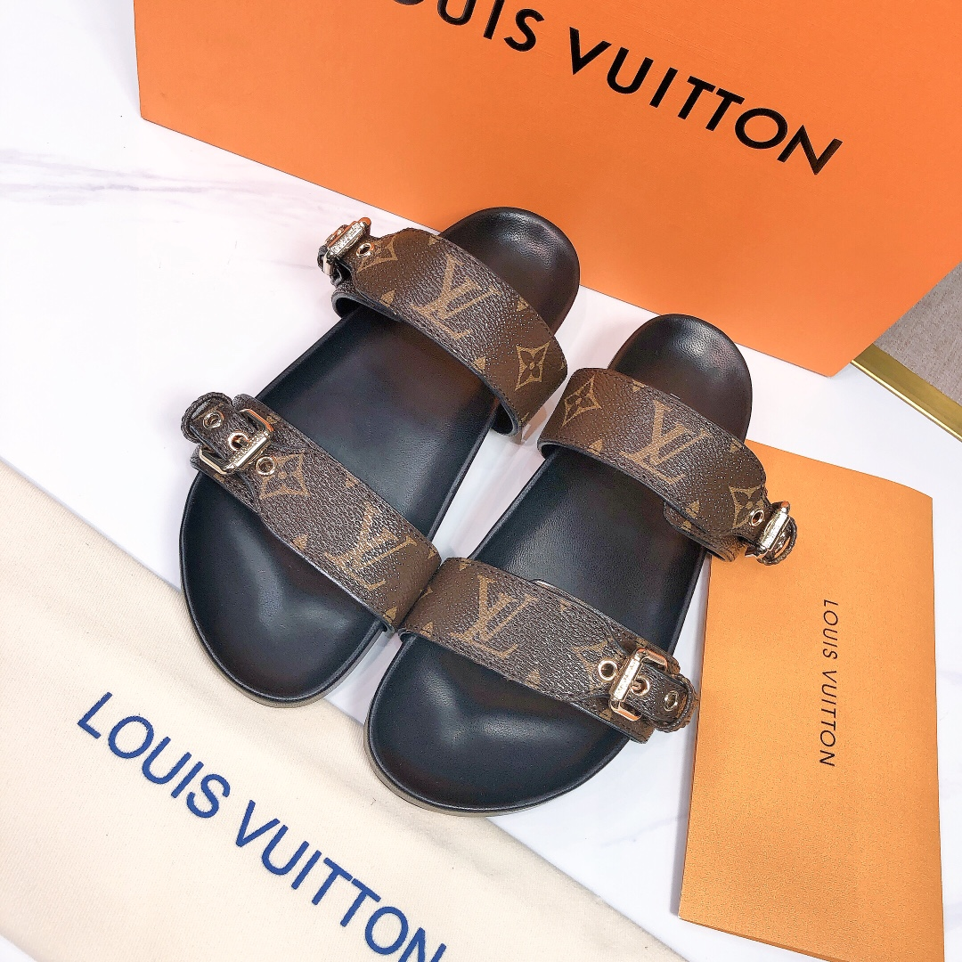 【Flash Sale】Louis Vuitton LV Bom Dia Flap Mule Leather Slide Sandals