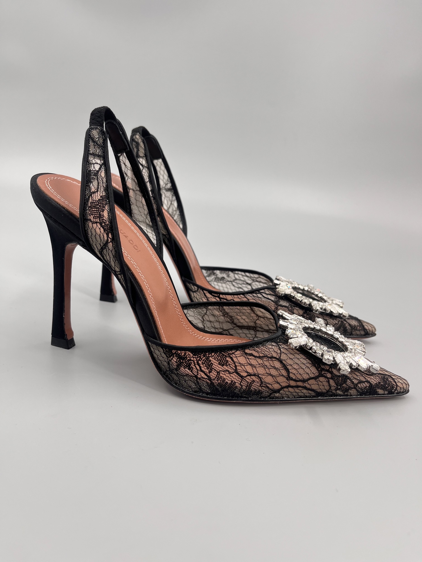 Amina Muaddi Sunflower Crystal Embellished Lace Up Heels Sandals Slipper Shoes