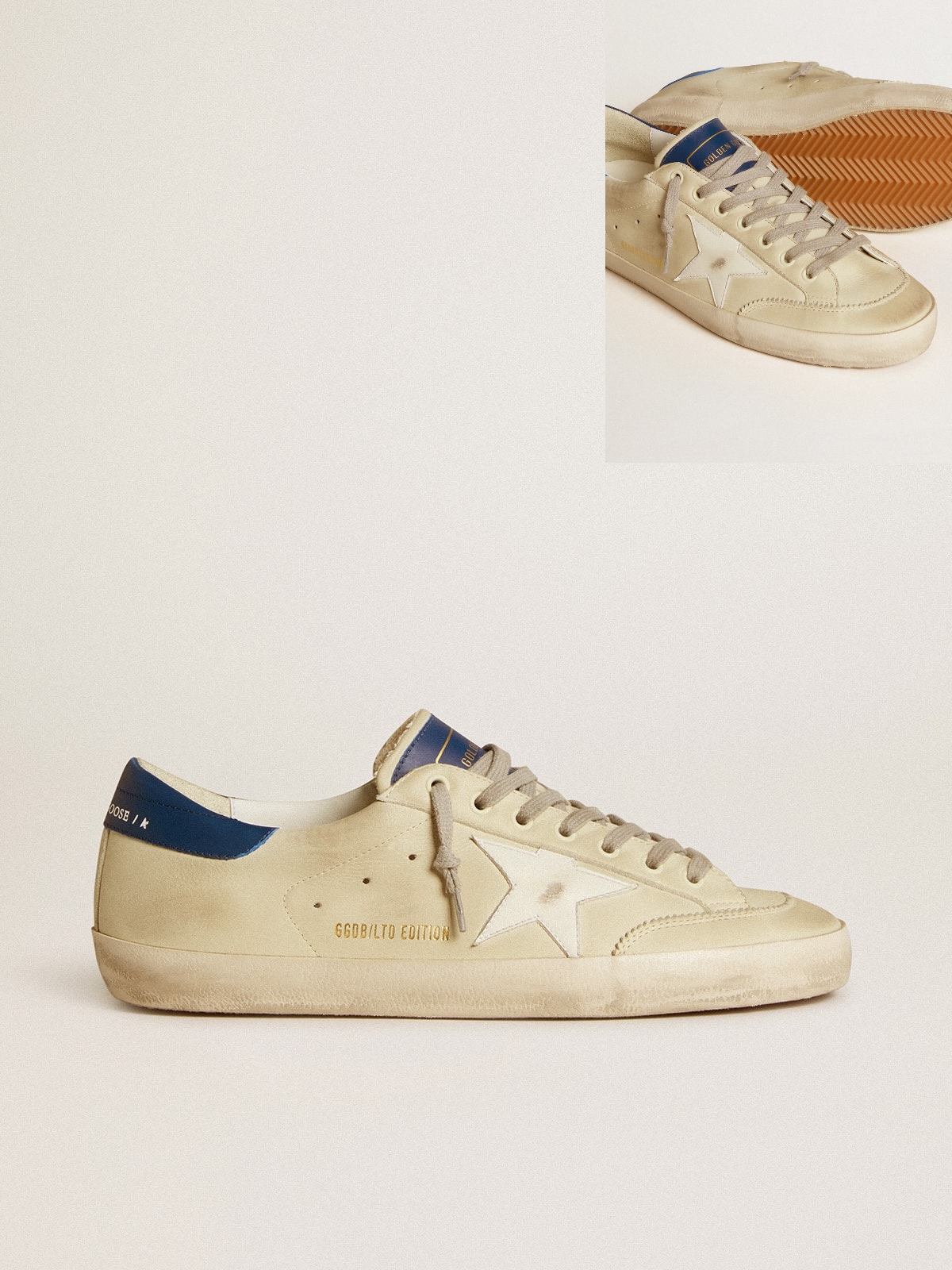 Golden Goose GGDB Men's Super-Star LTD in nubuck with white leather star and blue heel tab