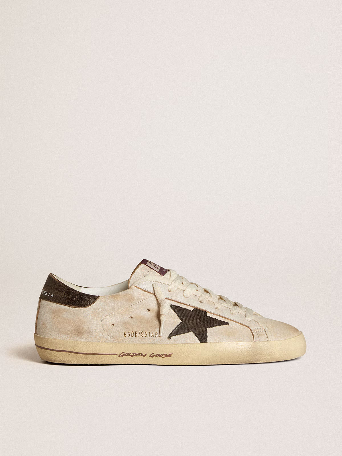 Golden Goose GGDB Men's Super-Star in leather with black denim star and black leather heel tab
