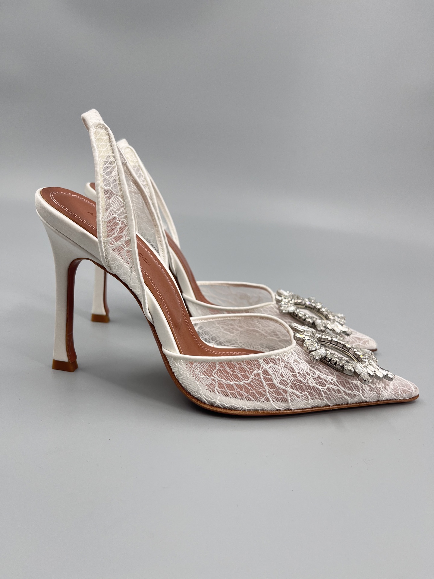 Amina Muaddi Sunflower Crystal Embellished Lace Up Heels Sandals Slipper Shoes