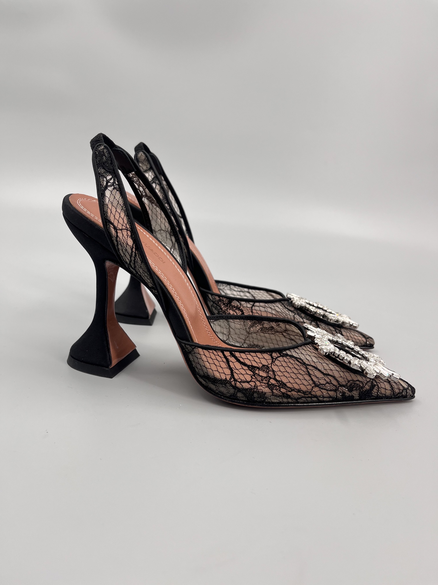 Amina Muaddi Sunflower Crystal Embellished Lace Up Heels Sandals Slipper Shoes