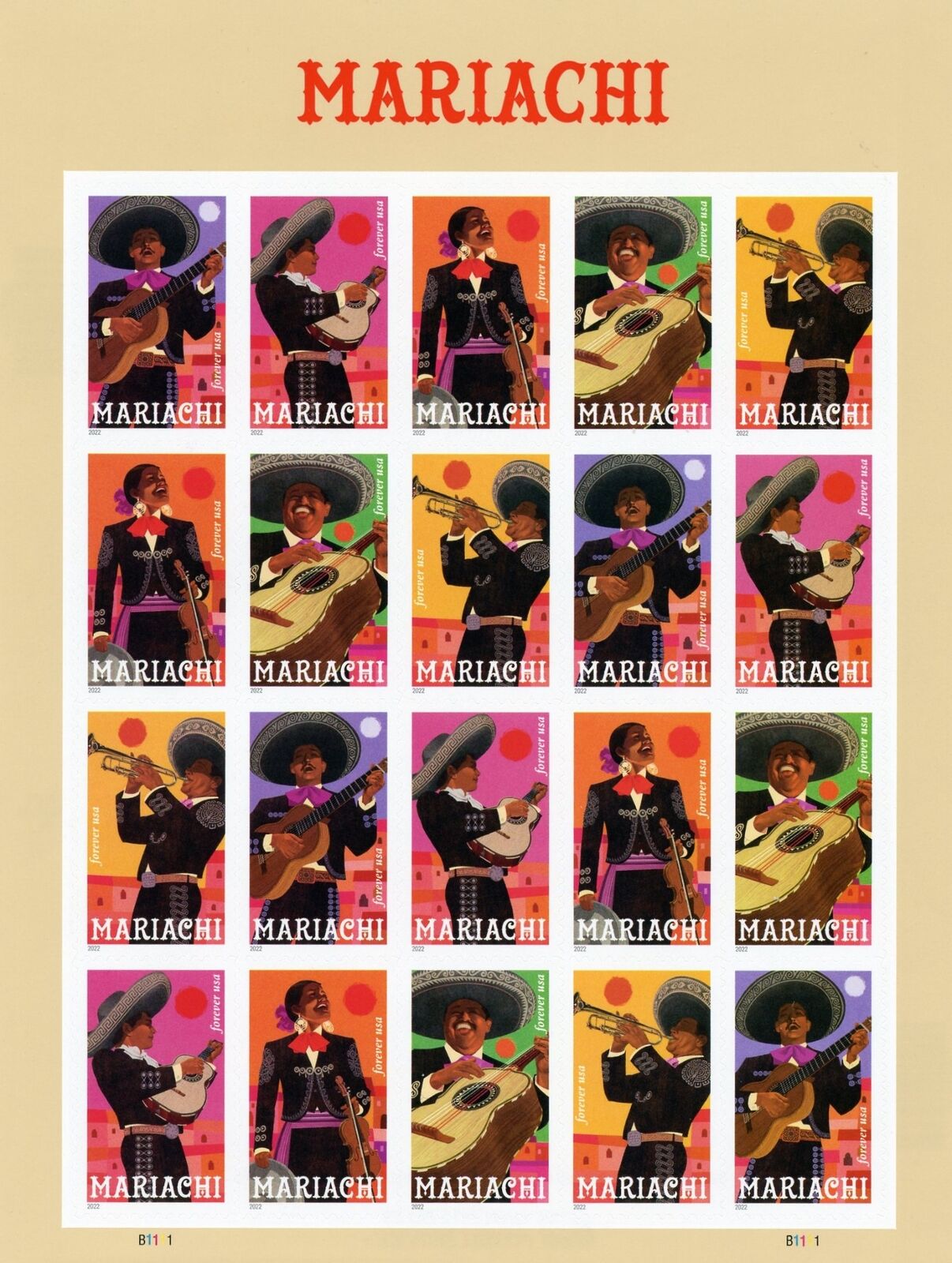Mariachi USPS Forever Stamp Sheet 2022