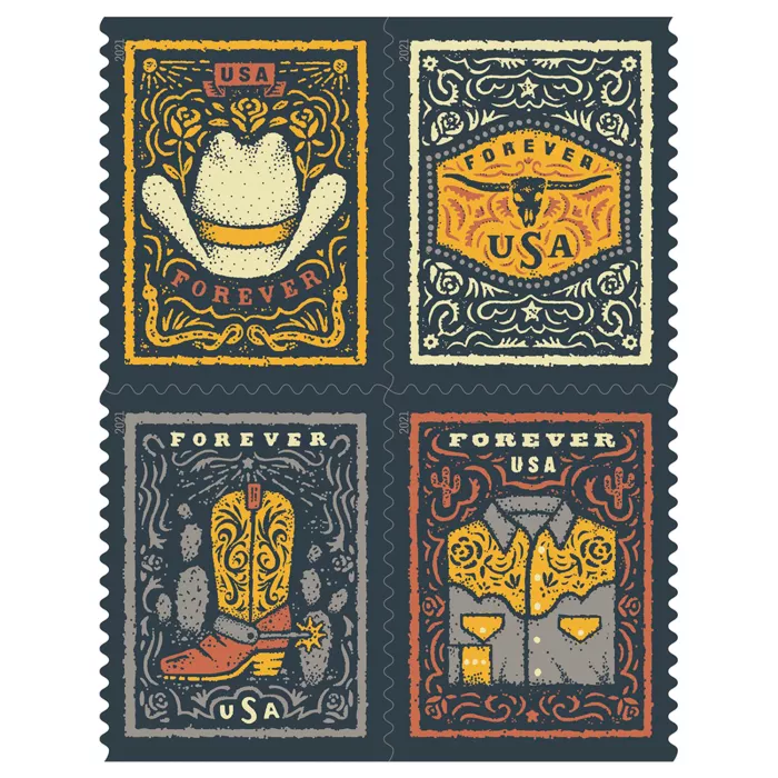 Western Wear Stamps Forever 58¢ Multiple Stamp Designs 2021 5 sheets 100 Pcs