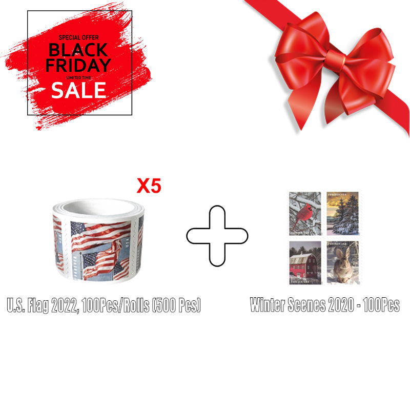 2 in 1 Bundle 01 - U.S. Flag 2022. 100Pcs/Rolls (500 Pcs)/Winter Scenes 2020