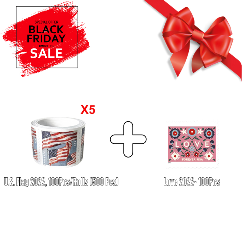 2 in 1 Bundle 06 - U.S. Flag 2022. 100Pcs/Rolls (500 Pcs)/Love 2022