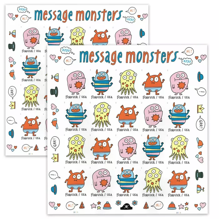 Message Monsters Forever Postage Stamps. 5 Books of 20pcs