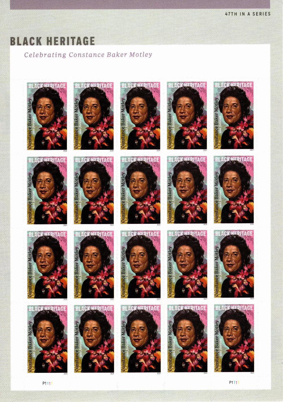 USA 2024 CONSTANCE BAKER MOTLEY IN MEMORY 20 FOREVER STAMPS