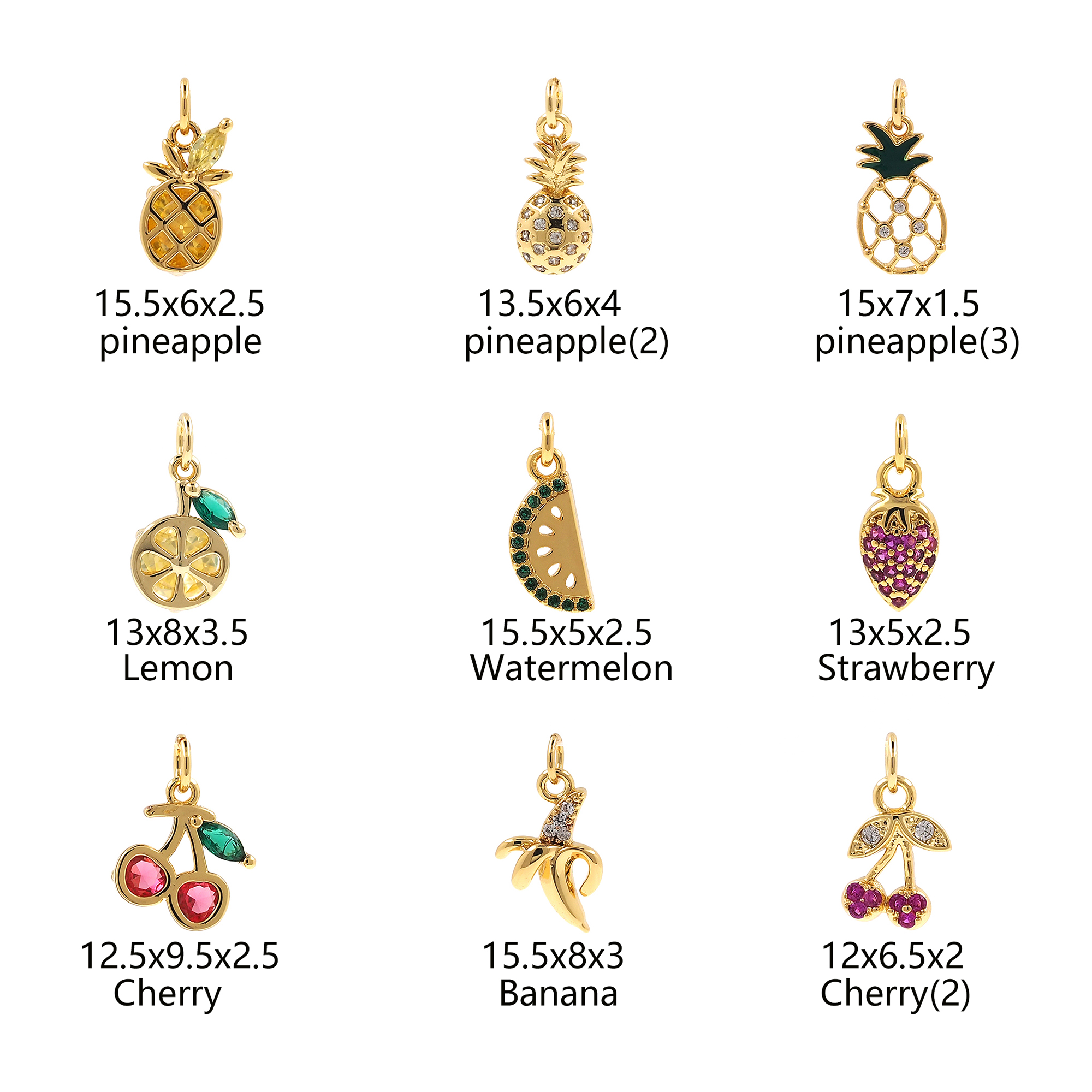 18K Gold Filled Fruit Pendant,CZ Micro Pave Fruit Charm Earrings Necklace for DIY Jewelry Making Supply