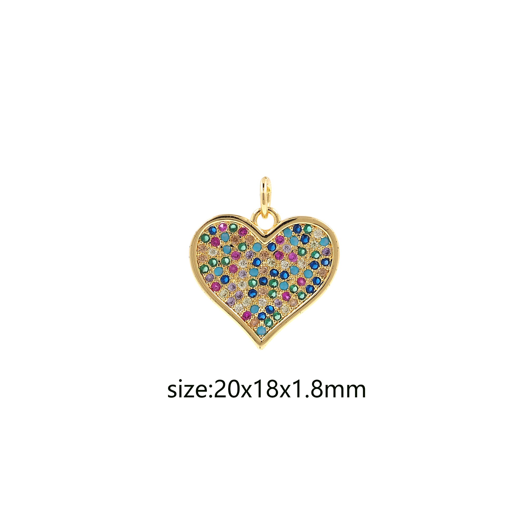 18K Gold Filled Heart Pendant,Colorful Zircon Heart Charm Earrings Necklace for DIY Jewelry Making Supply