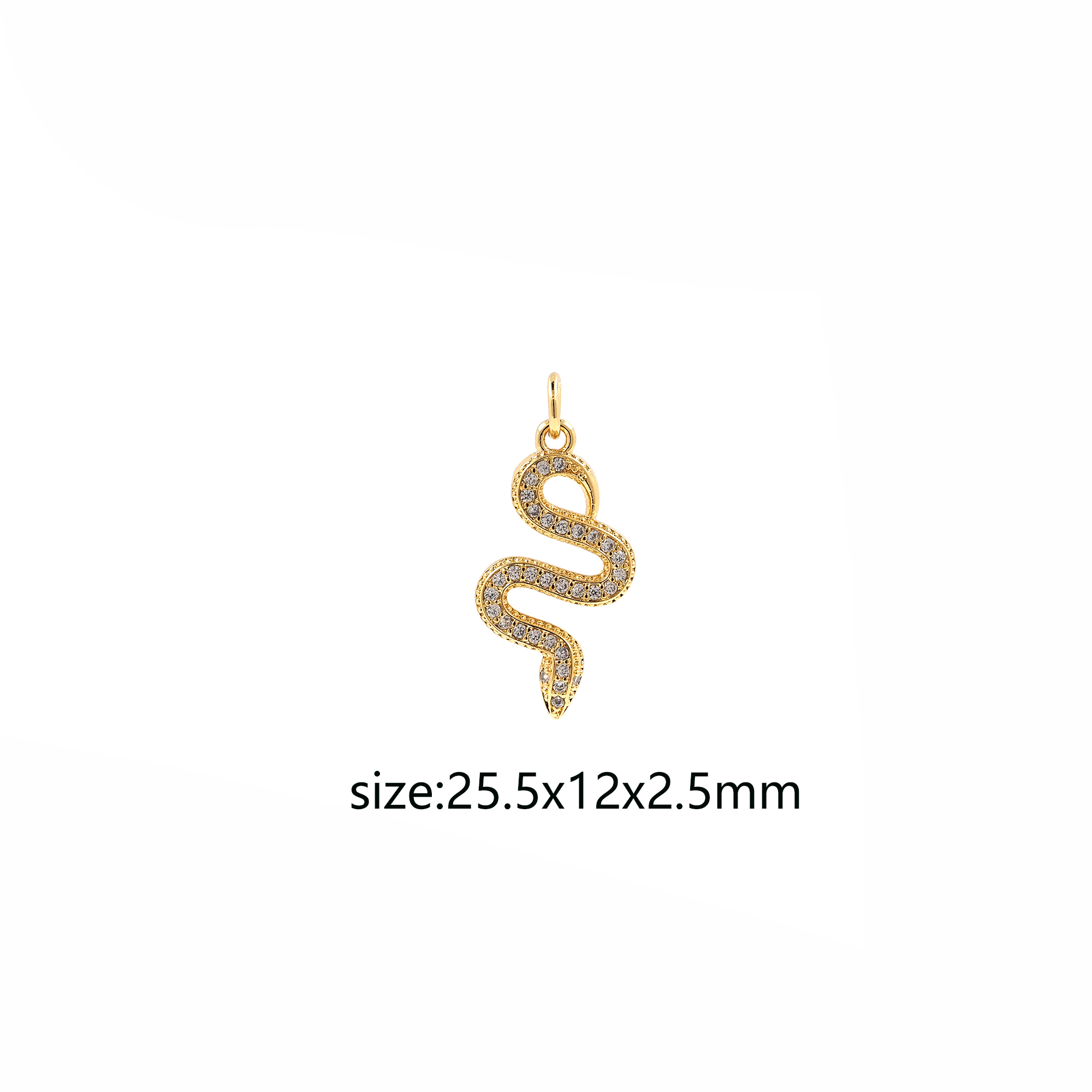 18K Gold Filled Snake Pendant,Reptile Charm,CZ Micro Pave Snake Earrings Necklace for DIY Jewelry Making Supply