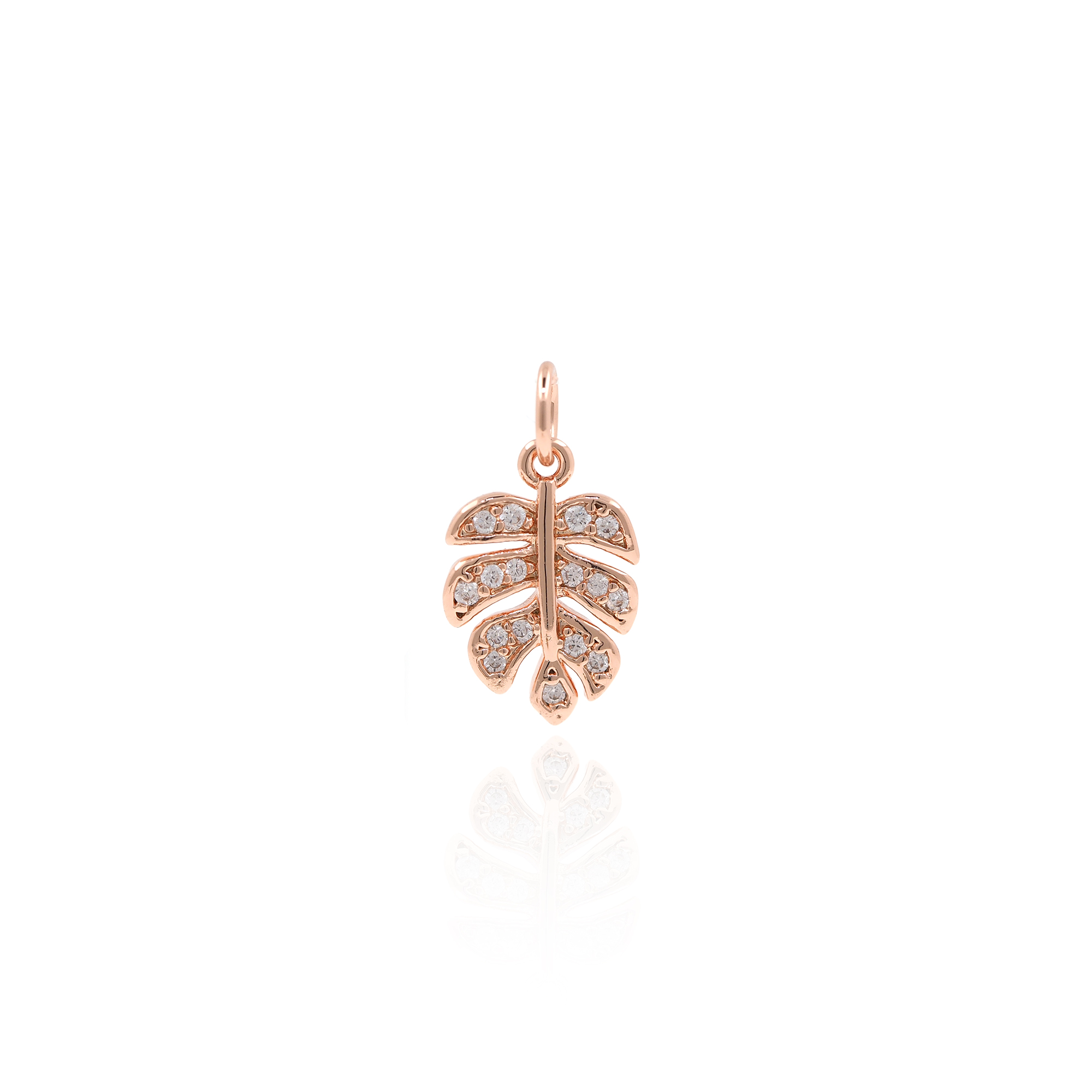 18K Gold Filled Monstera Leaf Pendant,CZ Micro Pave Leaf Charm Earrings Necklace for DIY Jewelry Making Supply