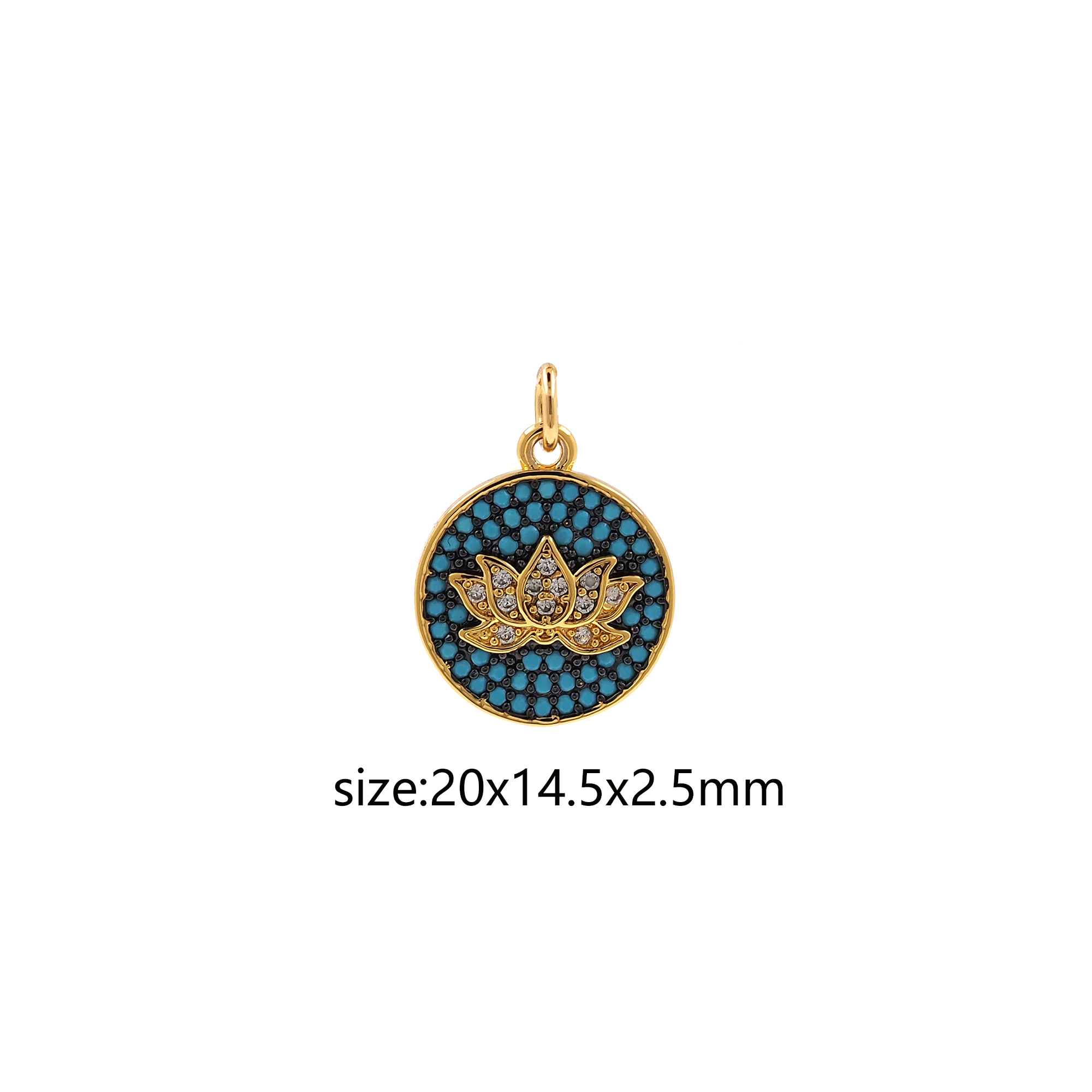 18K Gold Filled Lotus Coin Pendant,CZ Micro Pave Lotus Charm Earrings Necklace for DIY Jewelry Making Supply