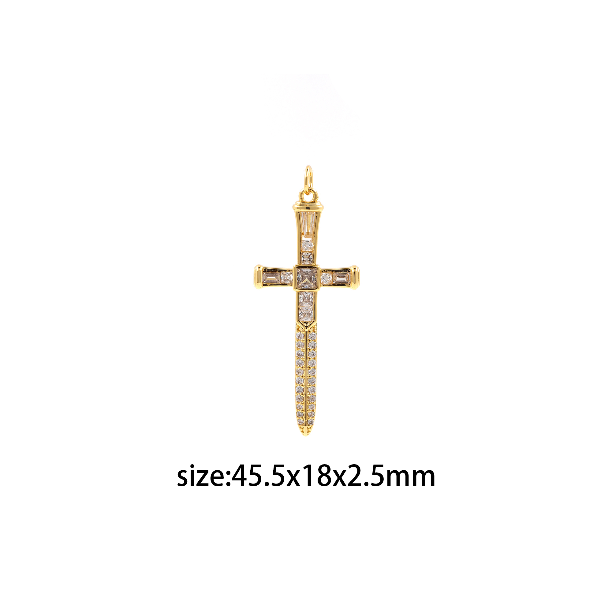 18K Gold Filled Sword Pendant,CZ Micro Pave Sword Cross Charm Earrings Necklace for DIY Jewelry Making Supply