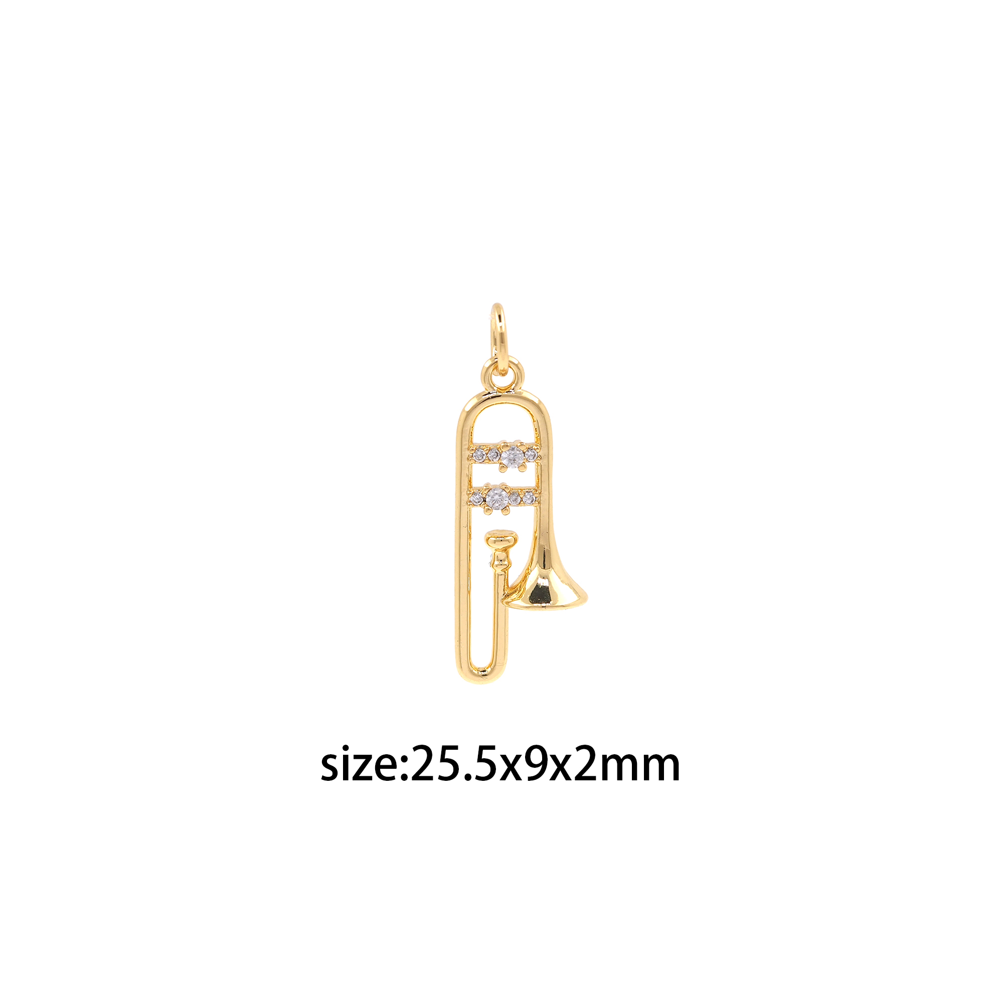 18K Gold Filled Trombone Pendant,Musical Instrument Charm Earrings Necklace for DIY Jewelry Making Supply