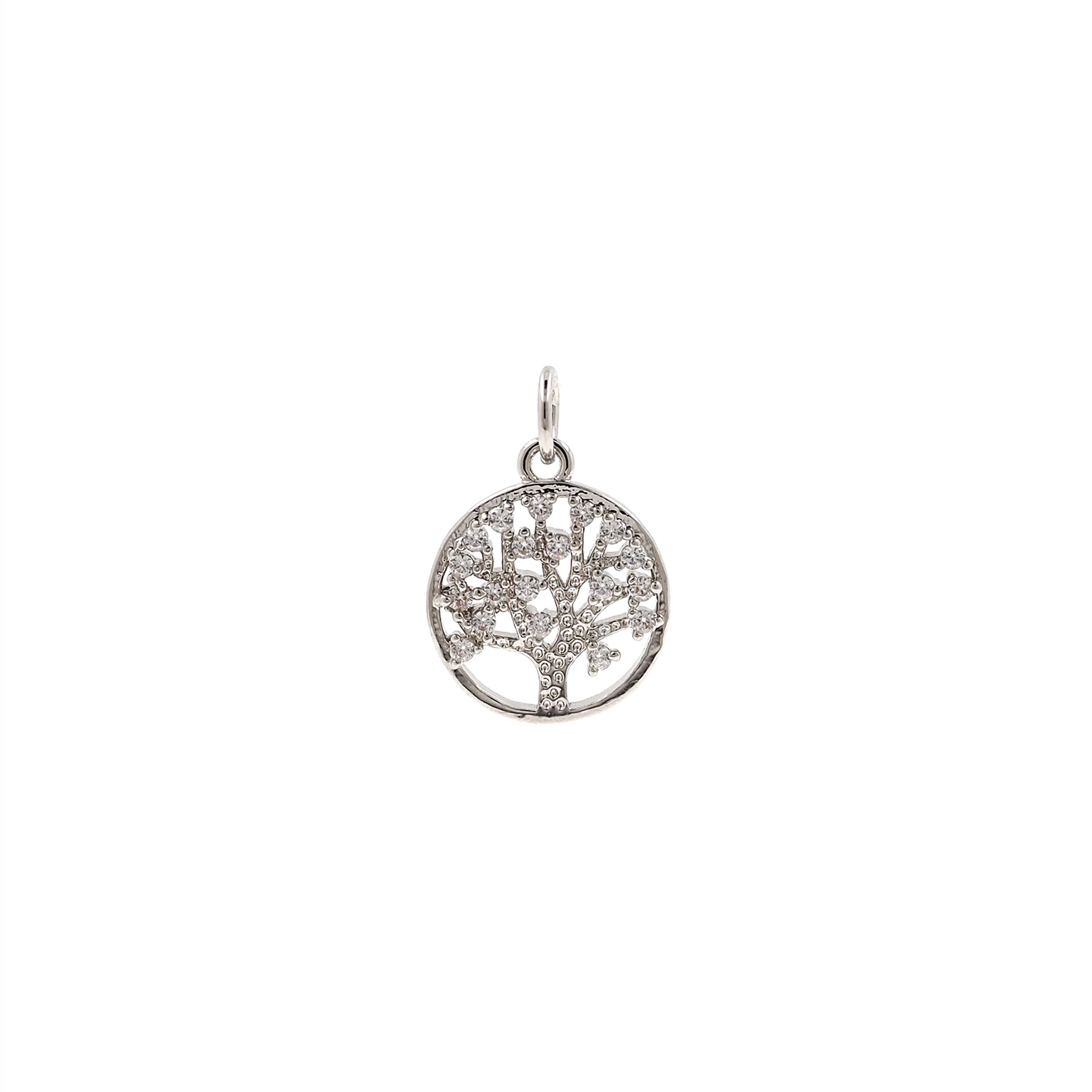18K Gold Filled Life Tree Pendant,CZ Micro Pave Tree Charm Earrings Necklace for DIY Jewelry Making Supply