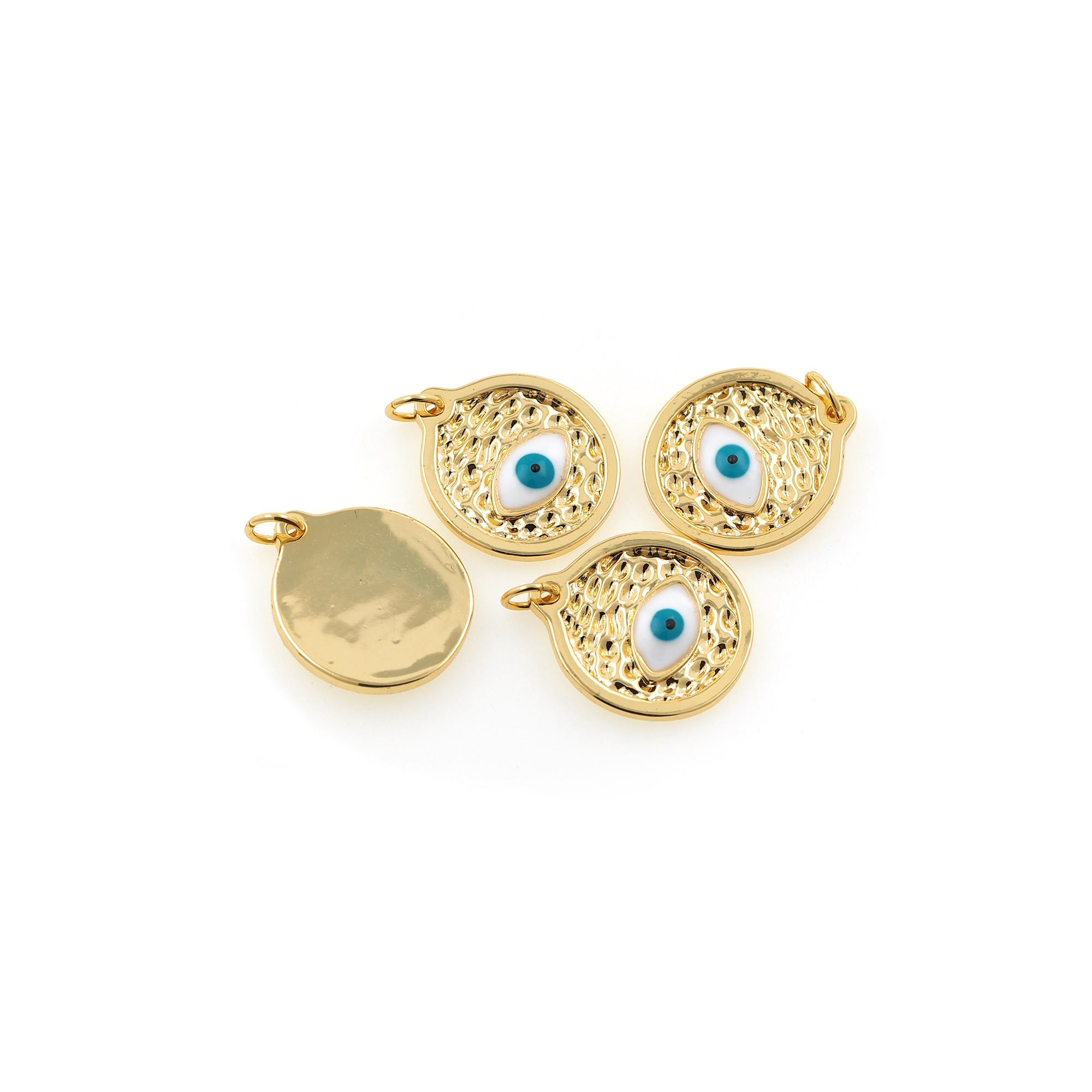 18K Gold Filled Evil Eye Pendant,Enamel Evil Eye Coin Charm Earrings Necklace for DIY Jewelry Making Supply