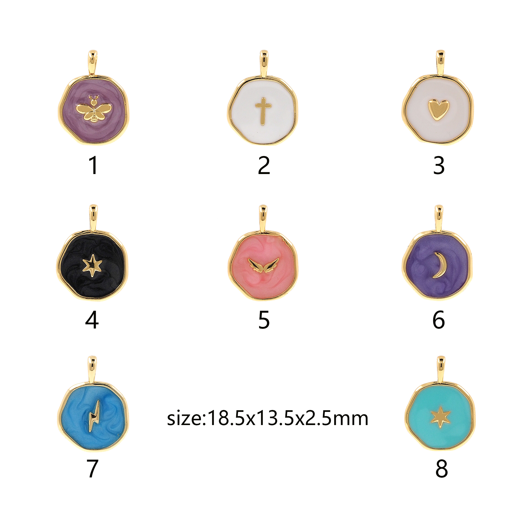 18K Gold Filled Bee Pendant,Moon Charm,Enamel North Star Earrings Necklace for DIY Jewelry Making Supply