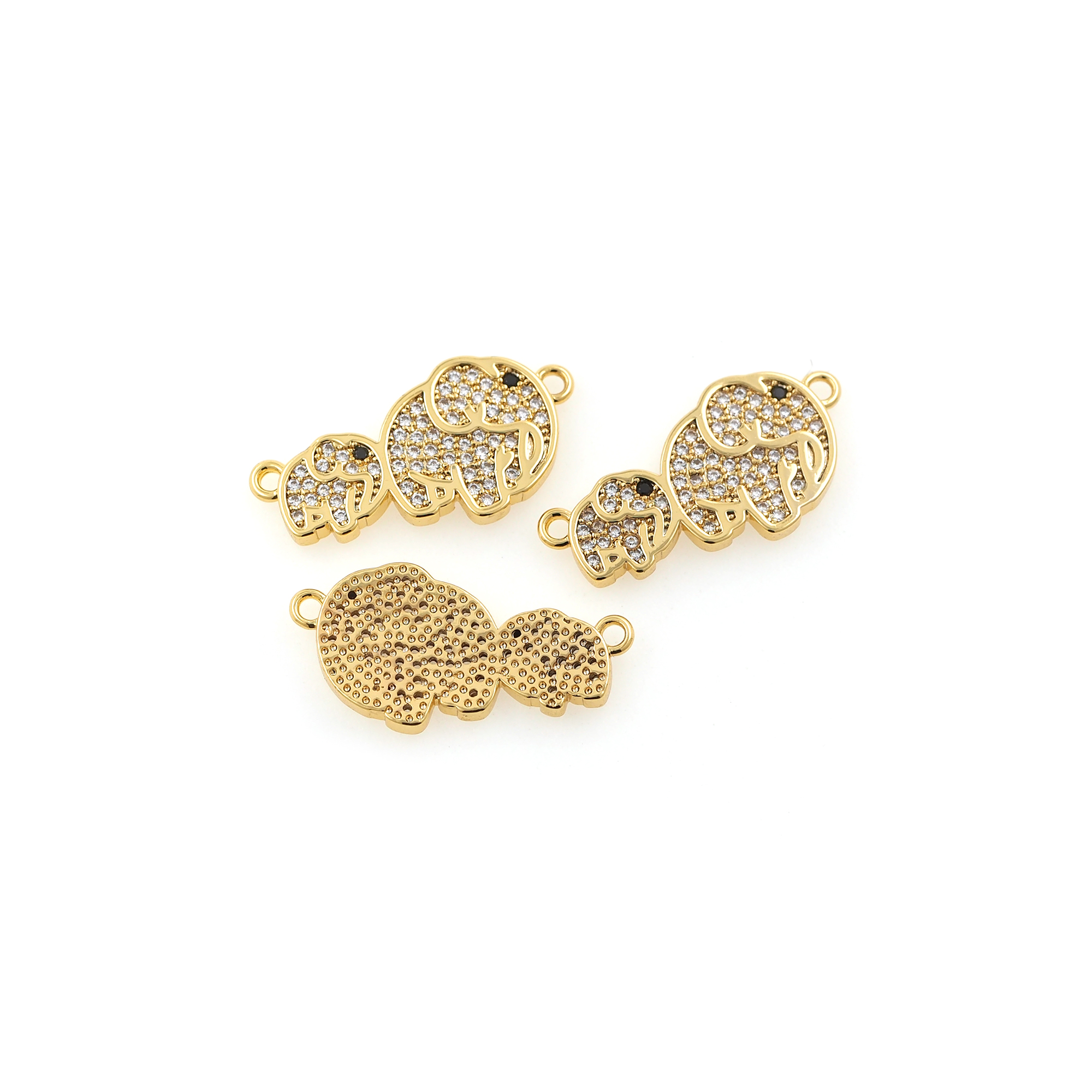 18K Gold Filled Elephant Connector,Animal Charm,CZ Micro Pave Elephant Necklace Bracelet for DIY Jewelry Making Supply