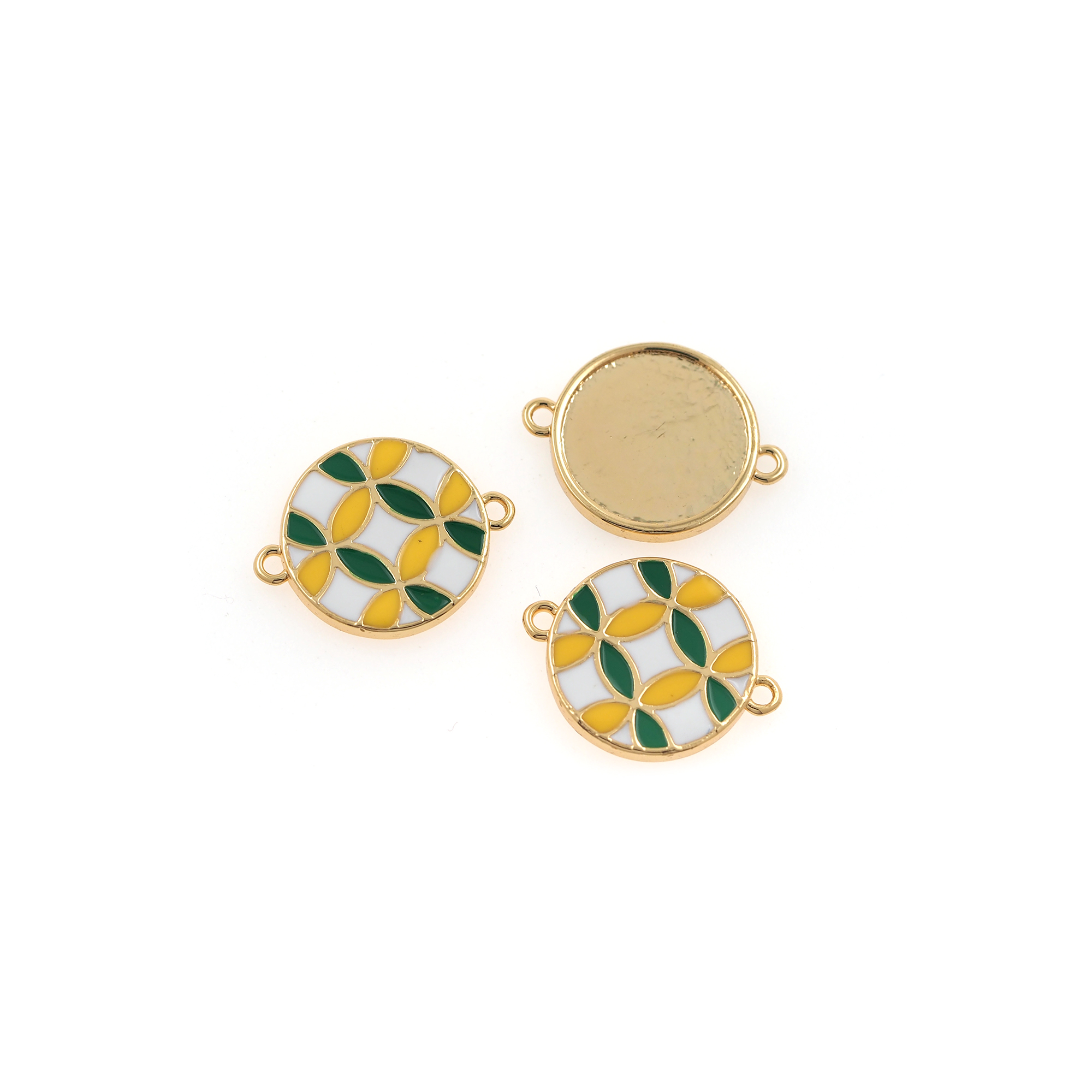 18K Gold Filled Flower Connector Pendant,Enamel Flower Charm Necklace Bracelet for DIY Jewelry Making Supply