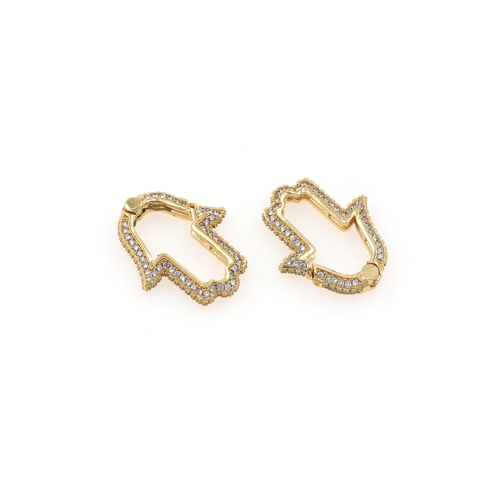 18K Gold Filled Hamsa Carabiner Clips,CZ Micro Pave Spring Push Gate Buckle Bracelet Necklace for DIY Jewelry Finding Necklace Bracelet