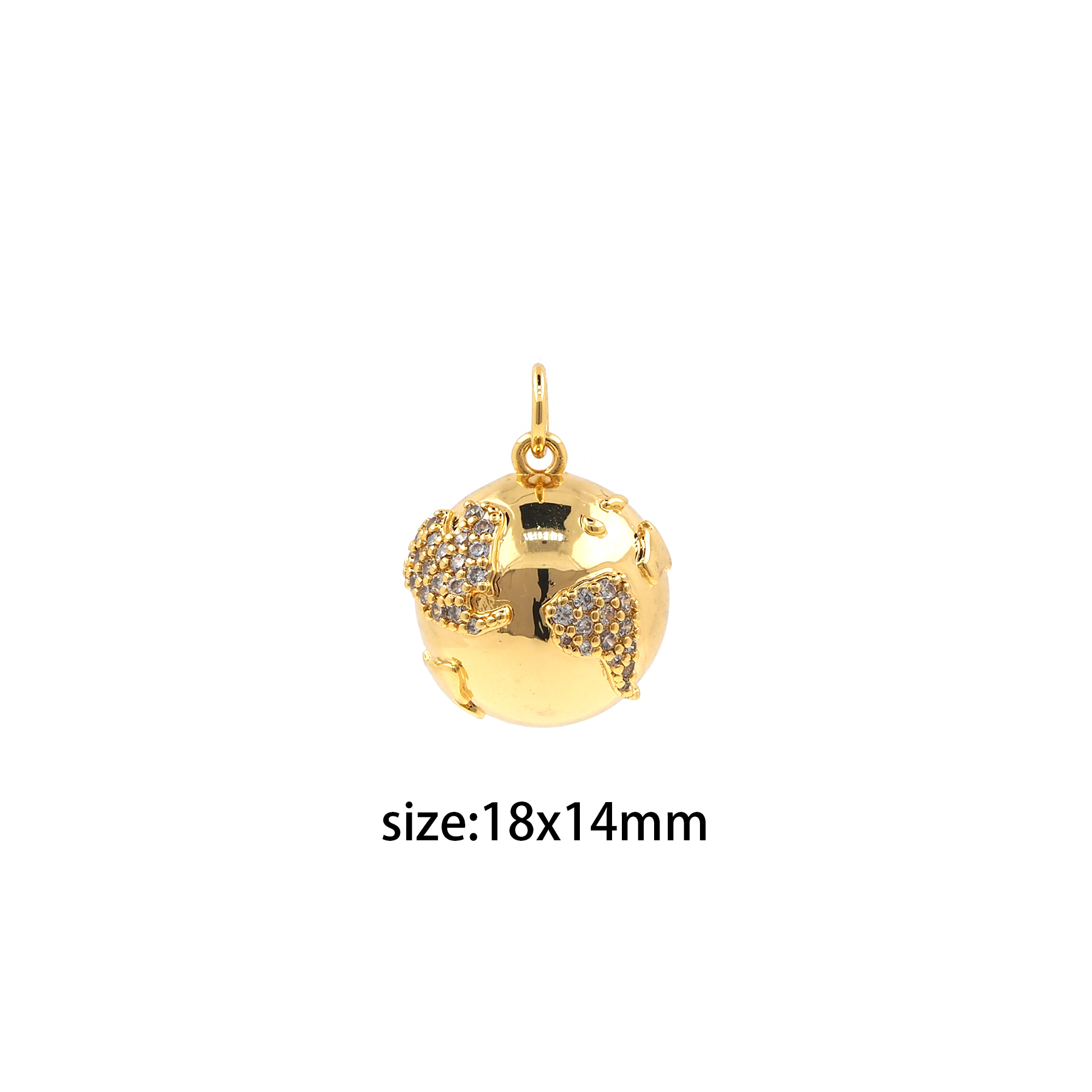 18K Gold Filled Earth Pendant,CZ Micro Pave Planet Charm Earrings Necklace for DIY Jewelry Making Supply